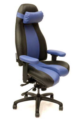 Ultimate Executive high-back Core-flex in Black Satin/Lake Louise two tone Naugasoft with neck pillow $2,520
