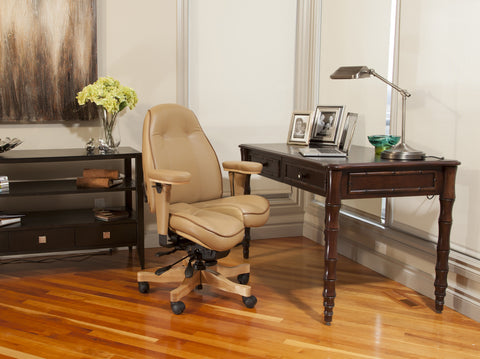 Ultimate Executive mid-back in Pecan/Hide UltraLeather two-tone with contrast piping and natural wood trim $3,040