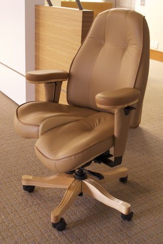 Ultimate Executive mid-back Core-flex in Chamois UltraLeather with contrast piping and natural wood trim $3,140